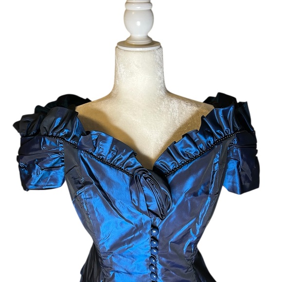 Vintage Iridescent Blue Corset-Style Off-Shoulder Top  - Small - Picture 2 of 16